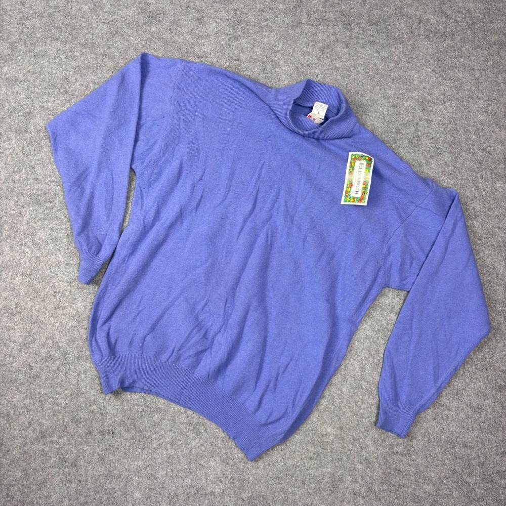 Elisabeth Vintage Periwinkle Blue Angora Wool Blend Mock Neck Sweater Italy L